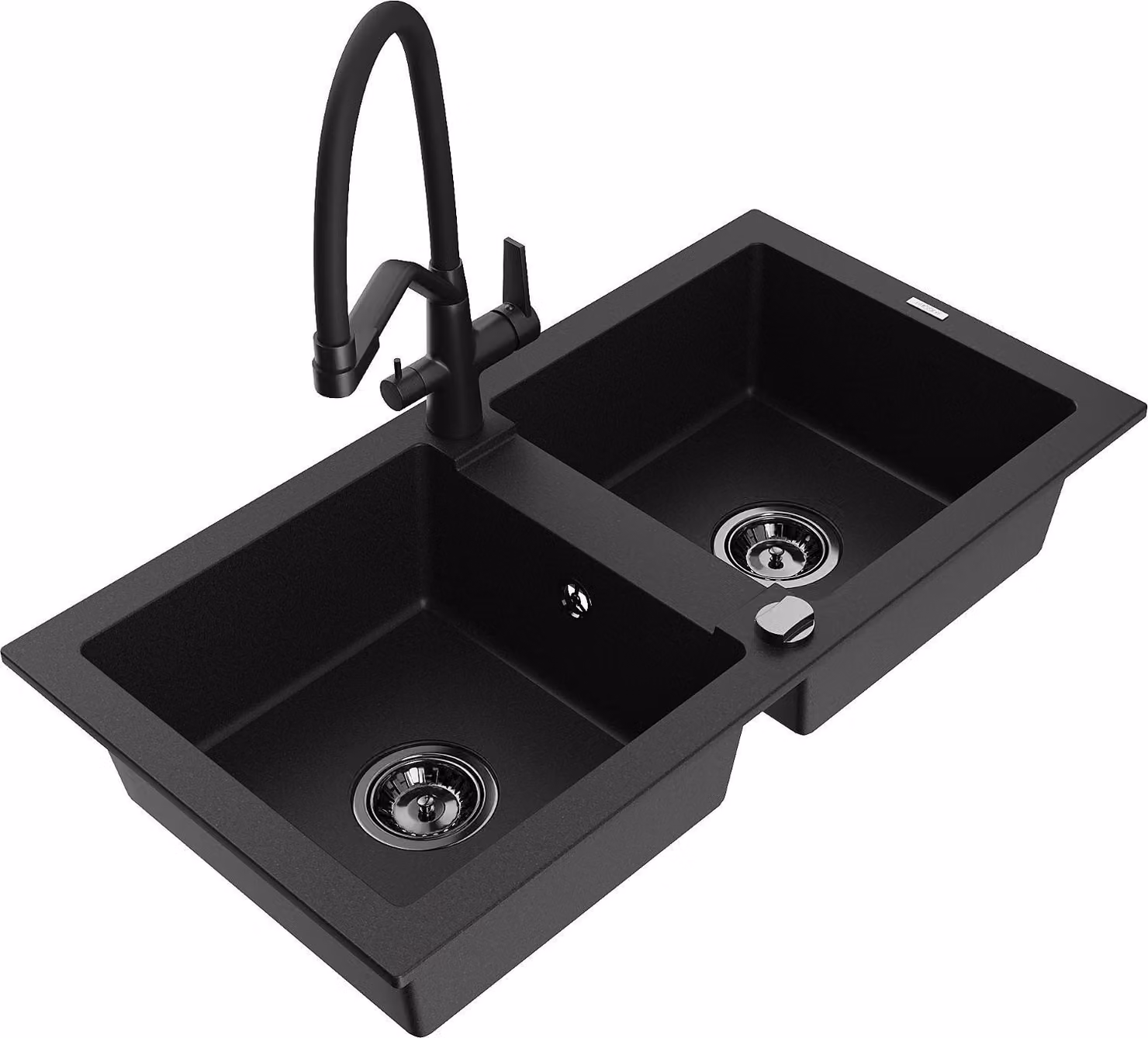 Mexen Mario lavello in granito a 2 vasche con miscelatore Duo, nero - 6504-77-671701-70-B
