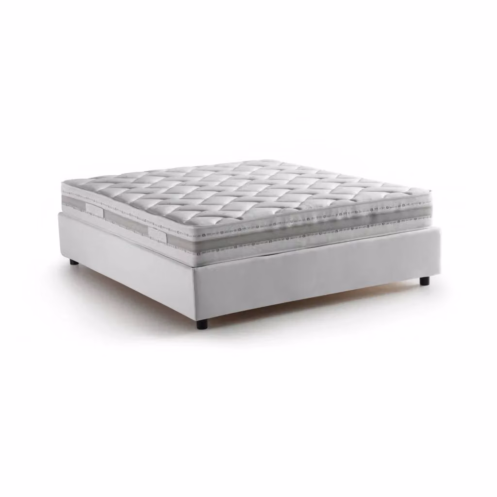 Letto matrimoniale contenitore Alaksir Talamo Italia con rivestimento in tessuto e materasso incluso, Bianco, 140x200 cm – 2
