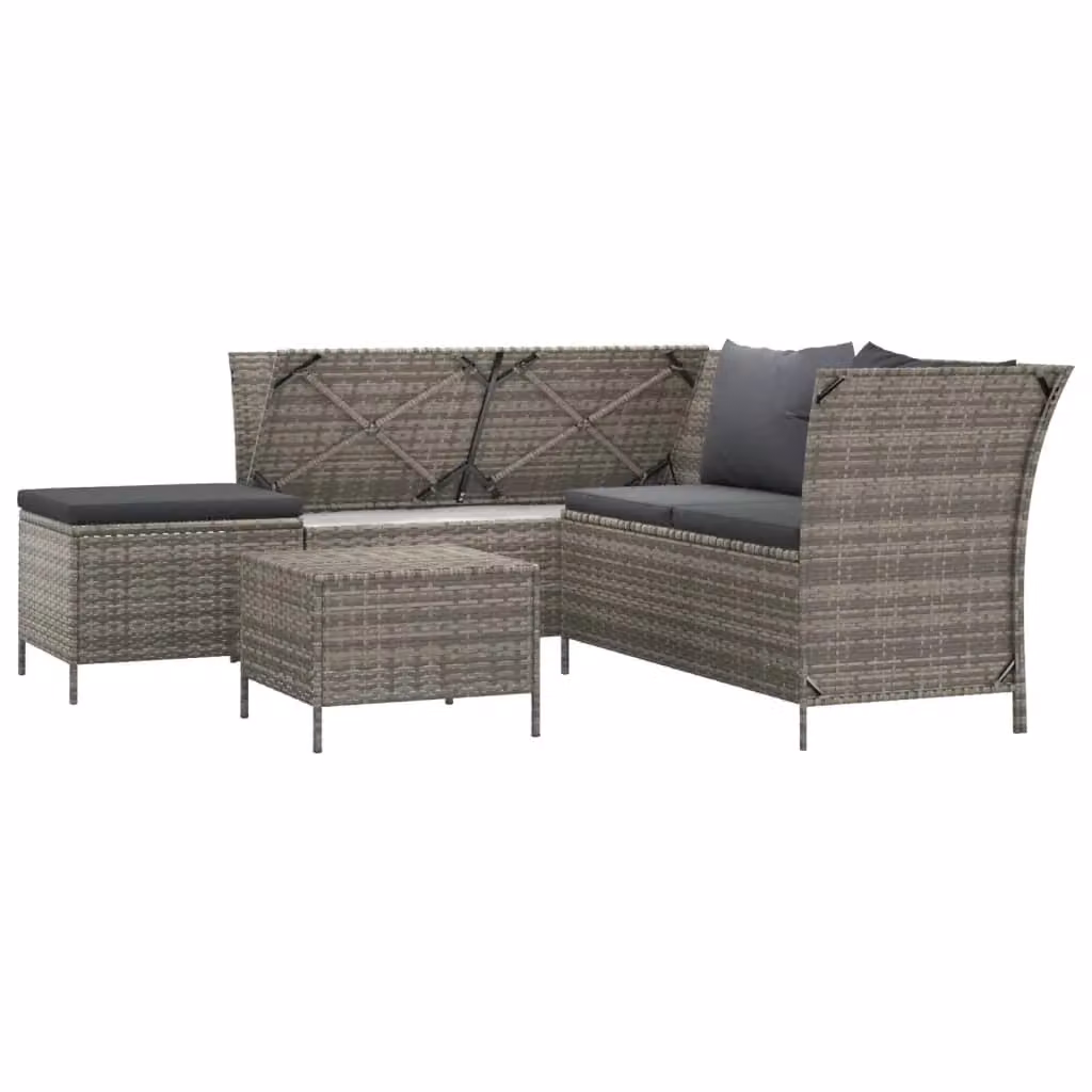 Set di mobili da giardino Outsunny a forma di L composto da 4 pezzi in resina intrecciata grigia con cuscini e tavolino da caffè – 2
