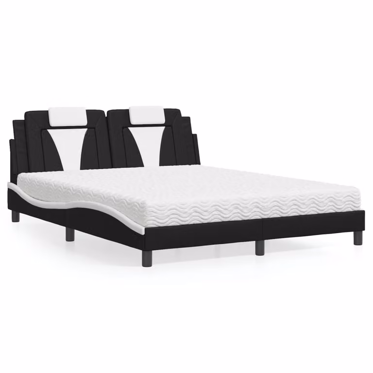 Letto Viana vidaXL con Materasso in Similpelle Nero e Bianco L/P/H: 218 x 160 x 74,5 cm