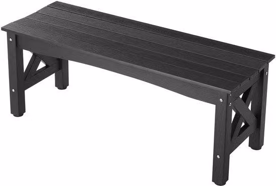 Panca da esterno, 113 cm, capacità di carico 272 kg, struttura in plastica resistente con piedini regolabili e design stabile, ideale per terrazzi, giardini, parchi, recinzioni o verande, colore nero