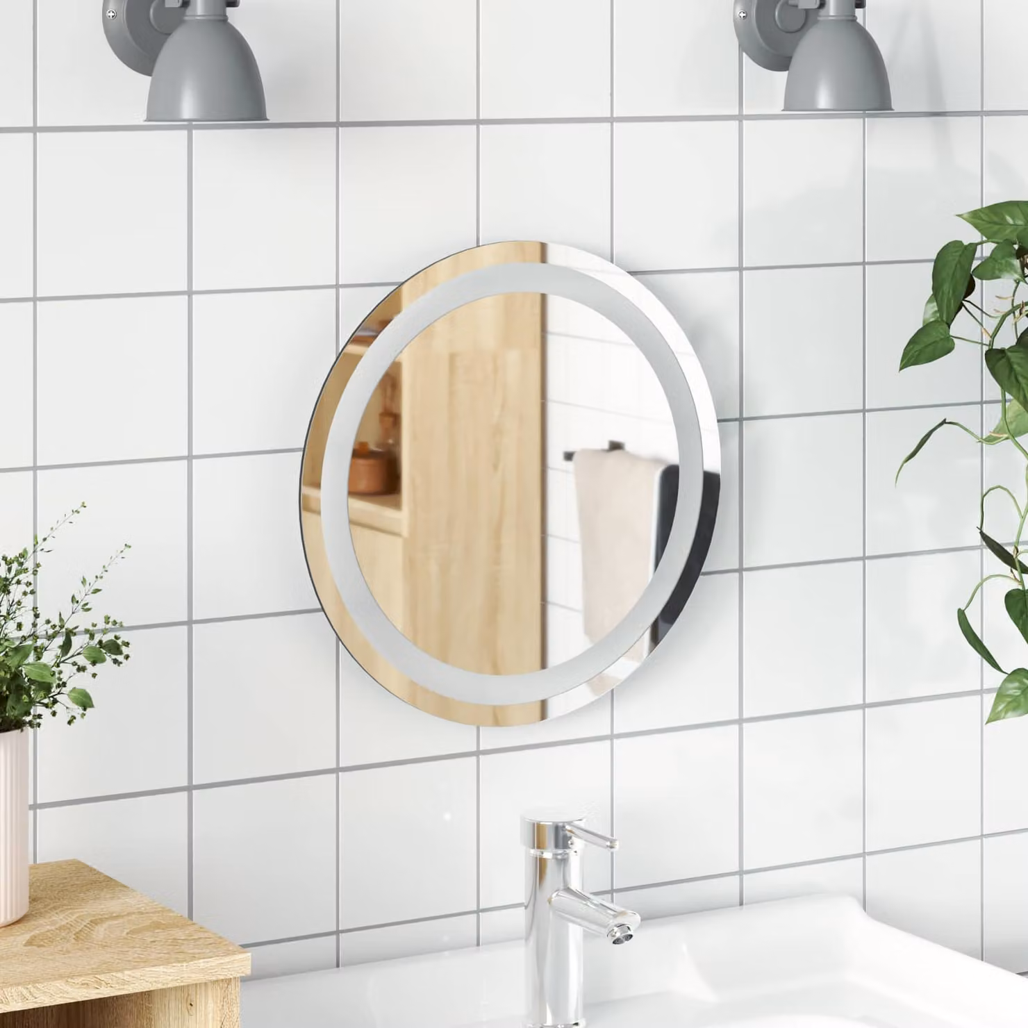Specchio da bagno tondo con LED vidaXL in vetro temperato trasparente Ø 40 cm