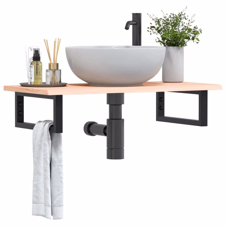 vidaXL Ripiano a Parete per Lavabo in Rovere e Metallo Nero e Marrone L: 80 cm, P: 40 cm, H: 17 cm