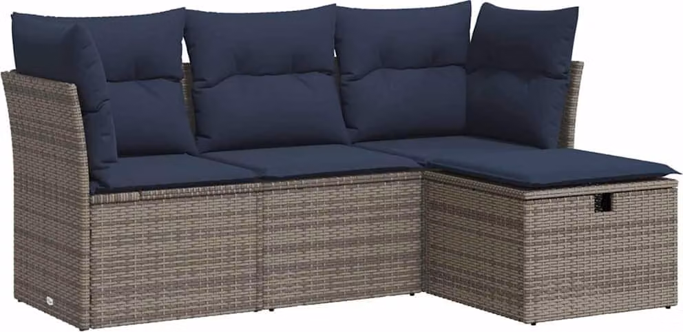 Set Divani da Giardino 4 pz con Cuscini in Polyrattan Grigio