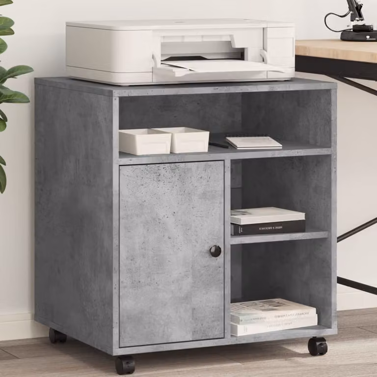 vidaXL Supporto per Stampante con Ruote in MDF Grigio, L 60 cm x P 50 cm x H 67 cm