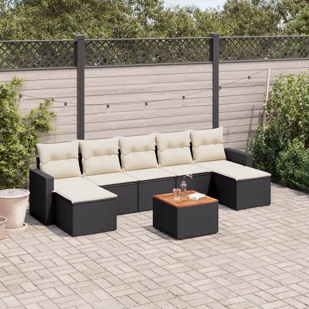 Set di divani da giardino vidaXL in polyrattan nero con 8 pezzi e cuscini inclusi – 1