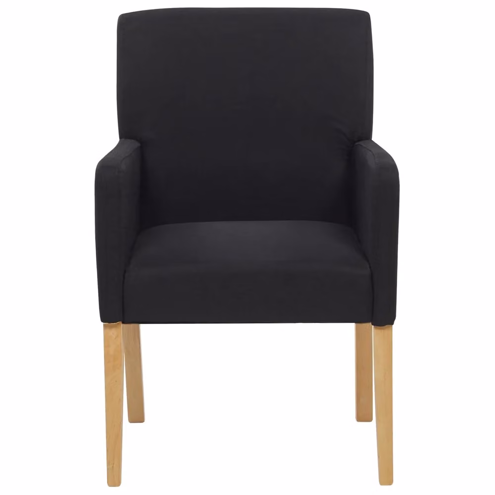 Sedia da pranzo Beliani moderna con braccioli, rivestimento in tessuto nero e gambe in legno di gomma oliato – 2