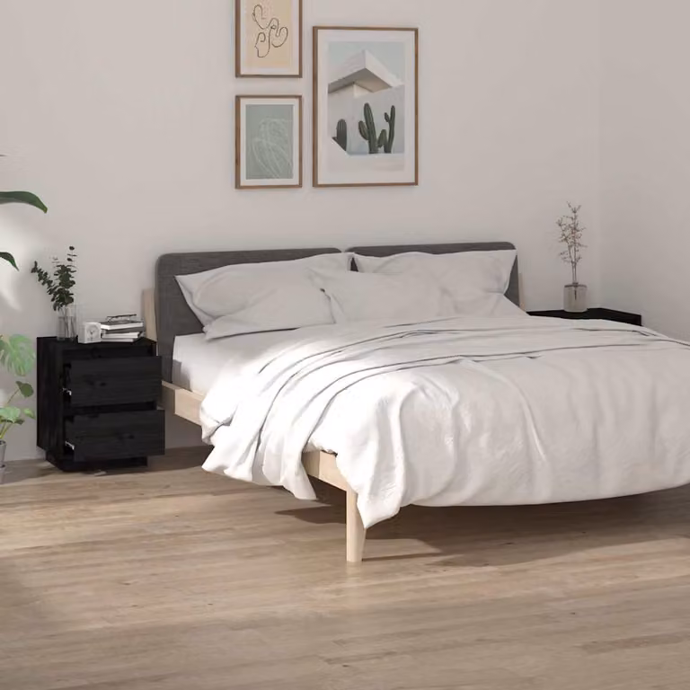 Set di 2 comodini vidaXL in legno massello di pino neri L 40 cm, P 35 cm, H 50 cm