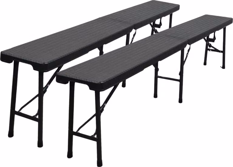 set di 2 panche da birra pieghevoli | HxLxP 43x180x25cm | con maniglia di trasporto | per 8 persone | plastica resistente alle intemperie | aspetto rattan, nero | panca pieghevole da campeggio panca pieghevole per giardino terrazza e balcone