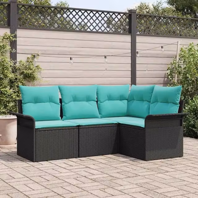 Set Divano da Giardino 4 pz Nero polyrattan 3354015