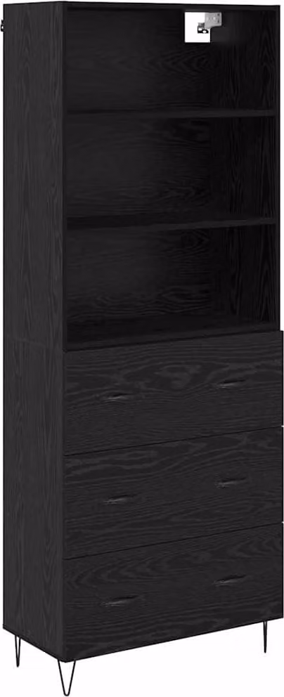 Credenza con cassetto 2 pcs Rovere Nero Legno multistrato