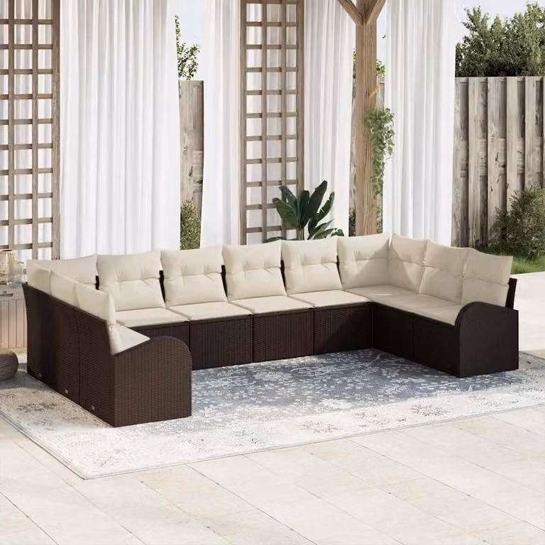 Maison Exclusive - Set di divani da esterno, 10 pezzi, color marrone [materiale sintetico]: rattan sintetico