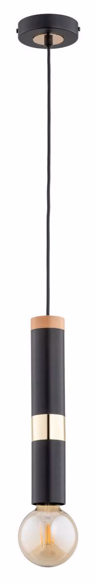 Lampada a sospensione con elemento in legno GAMBIT nera 1xE27x15W metallo, dimensioni: 80x10x10 cm, IP20 Alfa