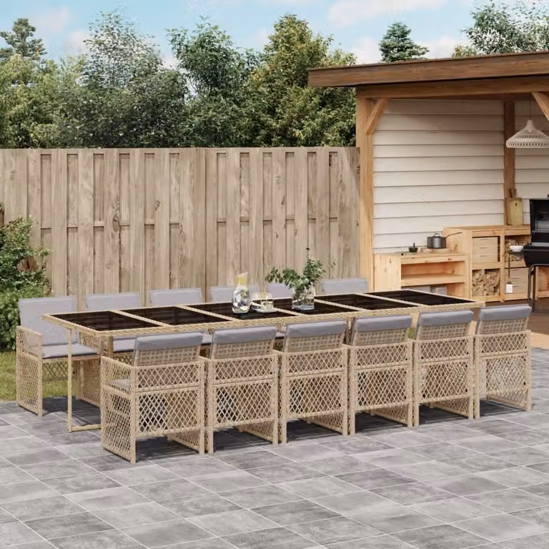 Maison Exclusive - Set da Pranzo da Giardino 13 pz con Cuscini Beige in Polyrattan