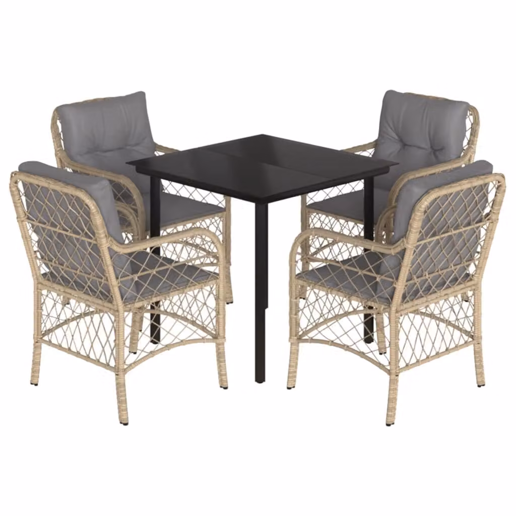 Set Pranzo da Giardino 5 pz con Cuscini Beige Misto Polyrattan