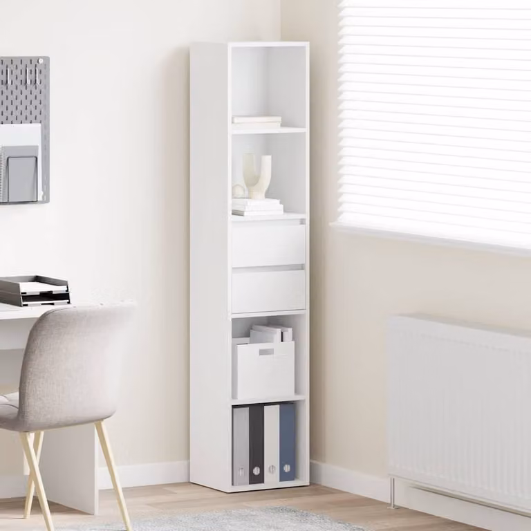 Libreria bianca vidaXL in legno e MDF con pannello posteriore, design minimalista, L 36 cm x P 30 cm x H 171 cm