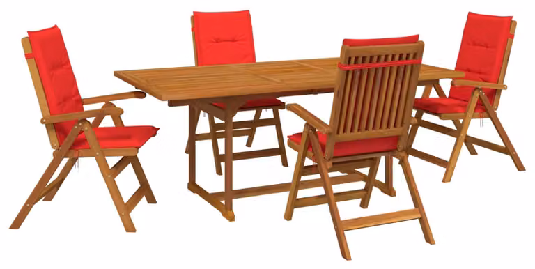 Set da pranzo da giardino composto da 5 pezzi, in legno massello di acacia naturale