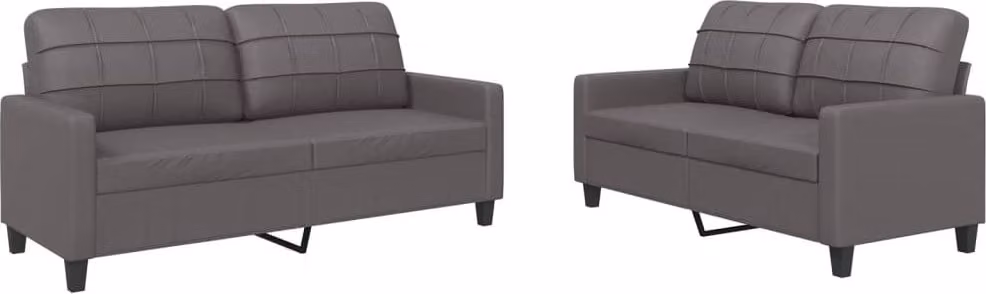 Set di Divani 2 pz con Cuscini Grigio in Pelle finta