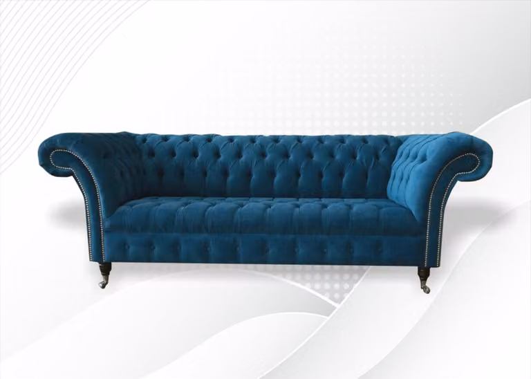 Designer Couch Sitz Polster 3 Sitzer Blau Stoff Garnitur Sofa Möbel Turkis