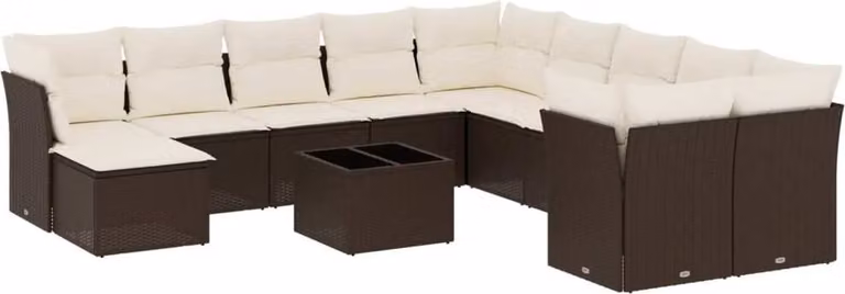 Set Divani da Giardino 12 pz con Cuscini Marrone in Polyrattan