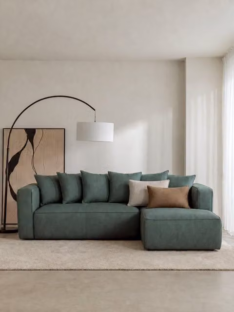 Divano letto chaise longue Livorno Kenay Home verde con funzione letto e seduta lift up