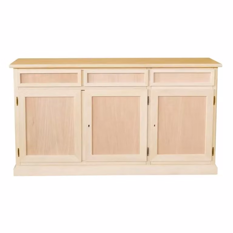 Madia credenza in legno di pino grezzo con 3 ante Mobili 2G L/P/H: 156 x 42 x 86 cm
