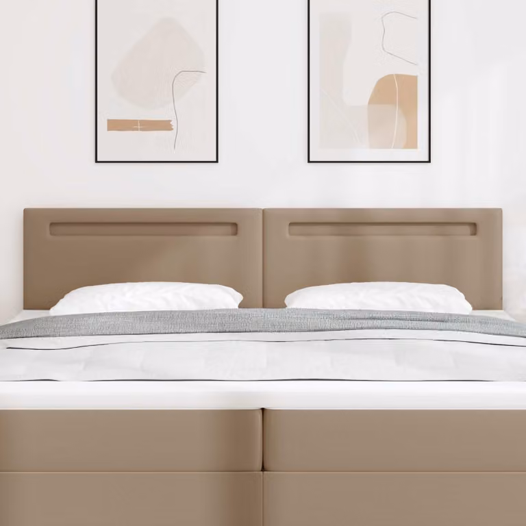 Testiera per letto con illuminazione LED vidaXL in pelle sintetica color cappuccino e legno