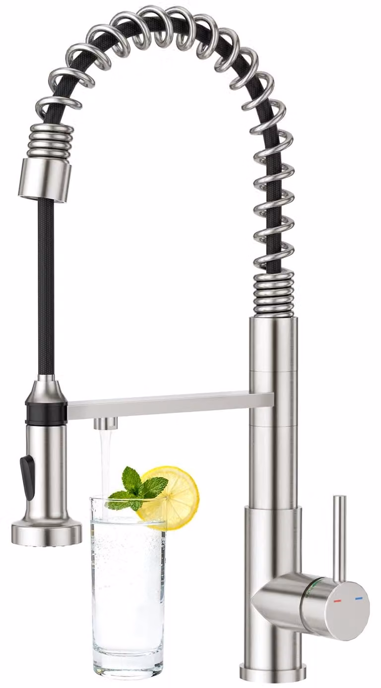 Miscelatore da cucina a tre vie con doccetta estraibile, 2-in-1, finitura spazzolata