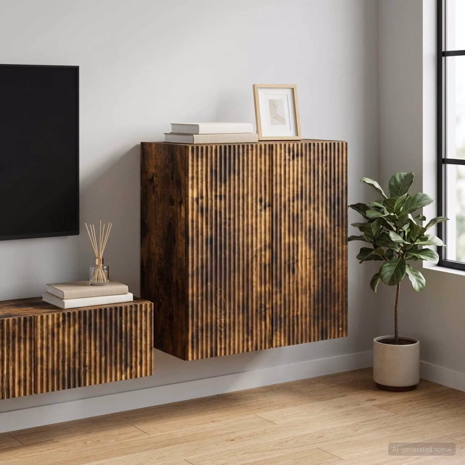 Mobiletto a muro moderno vidaXL in legno marrone con ripiani interni e illuminazione integrata L: 59 cm, P: 31 cm, H: 60 cm