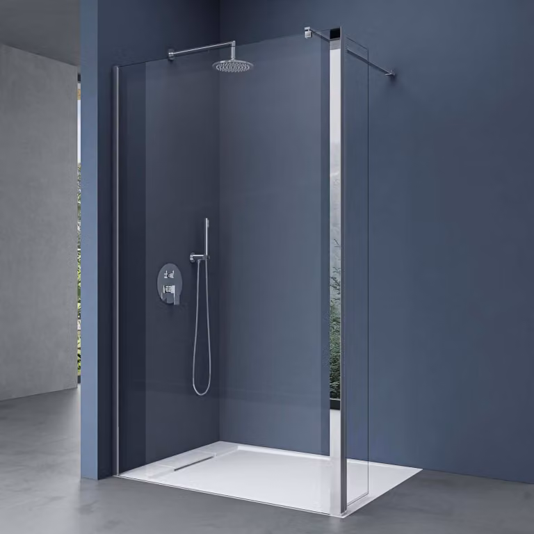 doporro Box Doccia Walk-In 140x200cm con Vetro Laterale 30cm, Parete Doccia Anticalcare in Vetro da 10mm con Braccio Sostegno MMBR3 Telescopico in Acciaio