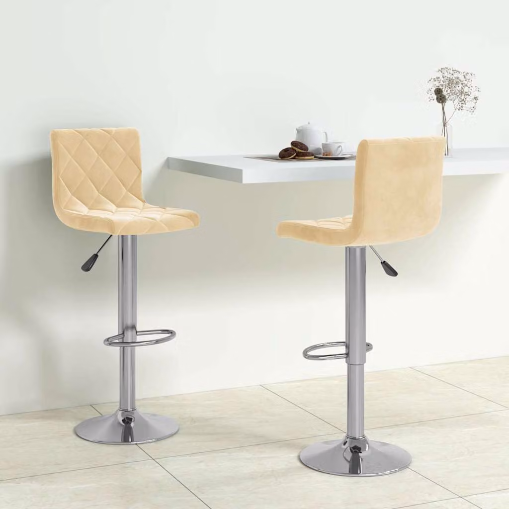 Set di 2 sedie da bar vidaXL in velluto beige con base girevole in metallo