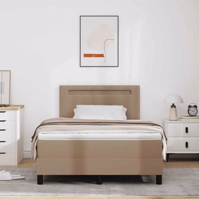 Letto a molle moderno vidaXL in pelle sintetica beige con molle a tasche L/P: 120 x 200 cm
