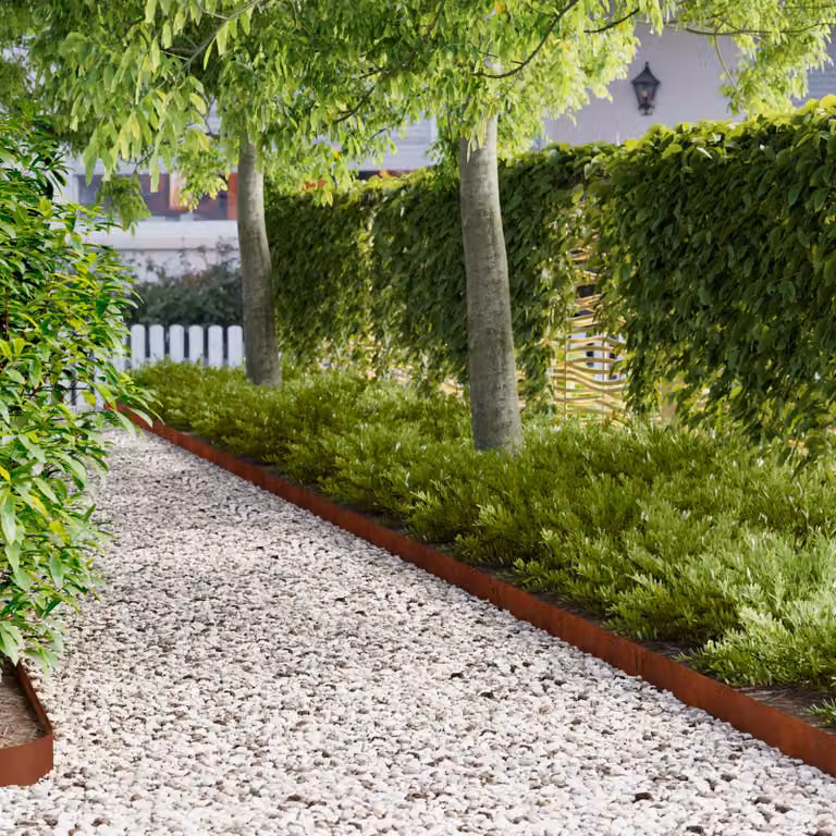 Set di 10 bordure per prato con punte acuminate vidaXL in acciaio marrone, L: 100 cm, H: 12 cm