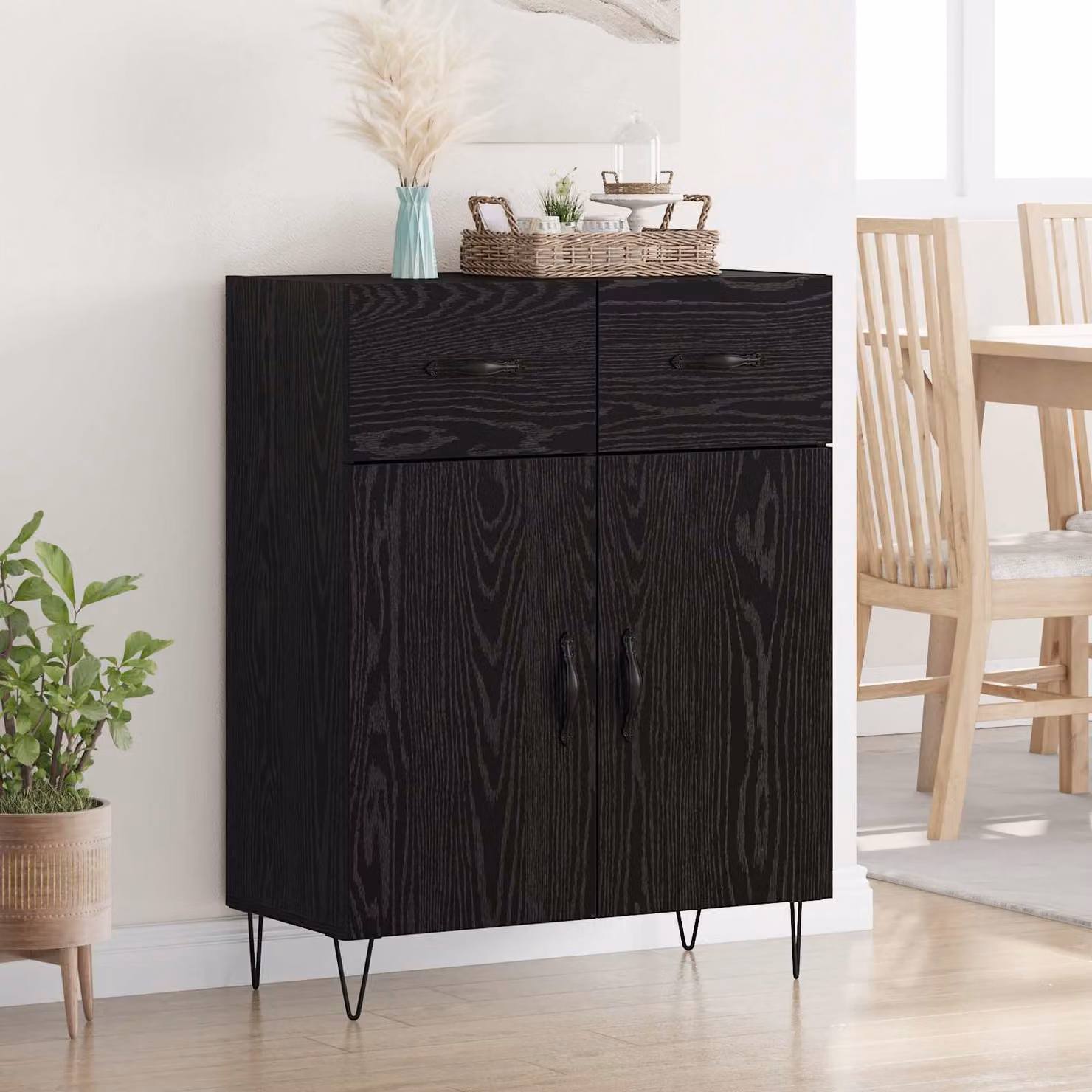 Credenza stile industrial vidaXL in legno MDF e metallo, colore nero, L: 69,5 cm, P: 34 cm, H: 90 cm