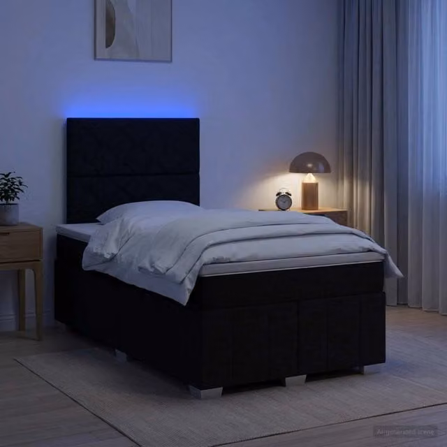 Letto Box Spring vidaXL con Materasso a Molle Pocket e Illuminazione LED, Colore Nero e Bianco, L/P: 120 x 200 cm