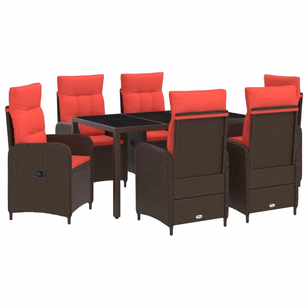 Set da pranzo per esterni moderno vidaXL in polyrattan marrone con tavolo in vetro e 7 sedie – 2