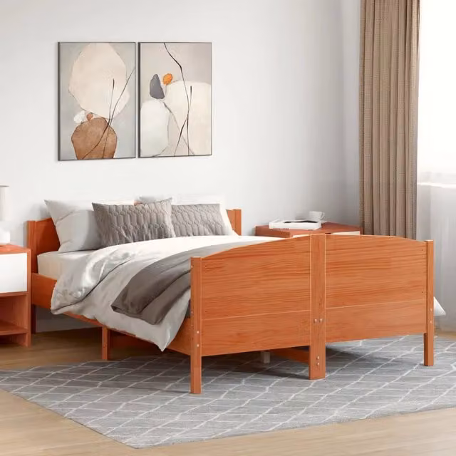 Giroletto vidaXL in legno massello di pino marrone cera con doghe piatte L/P/H: 200 x 140 x 30 cm – 1