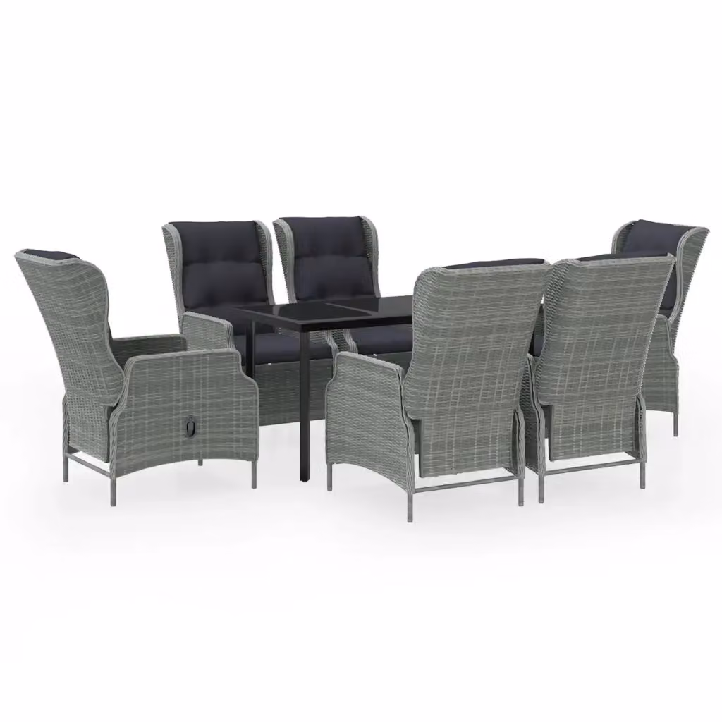 Set da pranzo da giardino moderno vidaXL composto da 7 pezzi in metallo e vetro, colore grigio e nero – 2