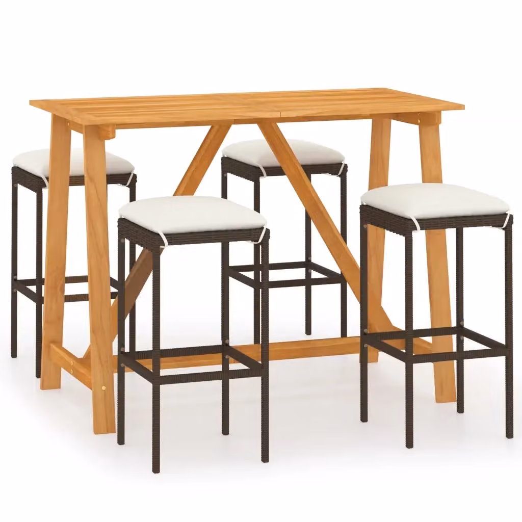 Set Bar da Giardino vidaXL in Legno di Acacia Marrone con Cuscini Beige, 5 Pezzi – 2