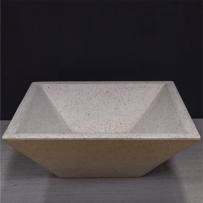 Lavabo da appoggio Vitellia, diametro 40 cm, in terrazzo