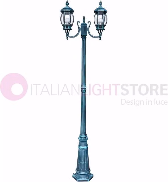 ENEA Lampione a 2 luci h.212 in Alluminio per Esterno Vialetto Giardino NERO-VERDE