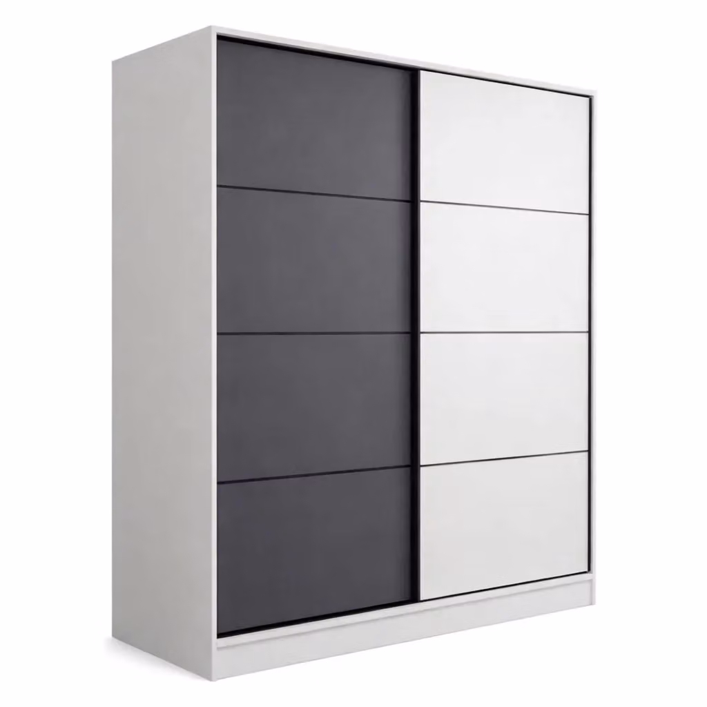 Armadio con ante scorrevoli DMORA per camera da letto, moderno con ripiani interni e appendiabiti, L: 180 cm, H: 210 cm – 2