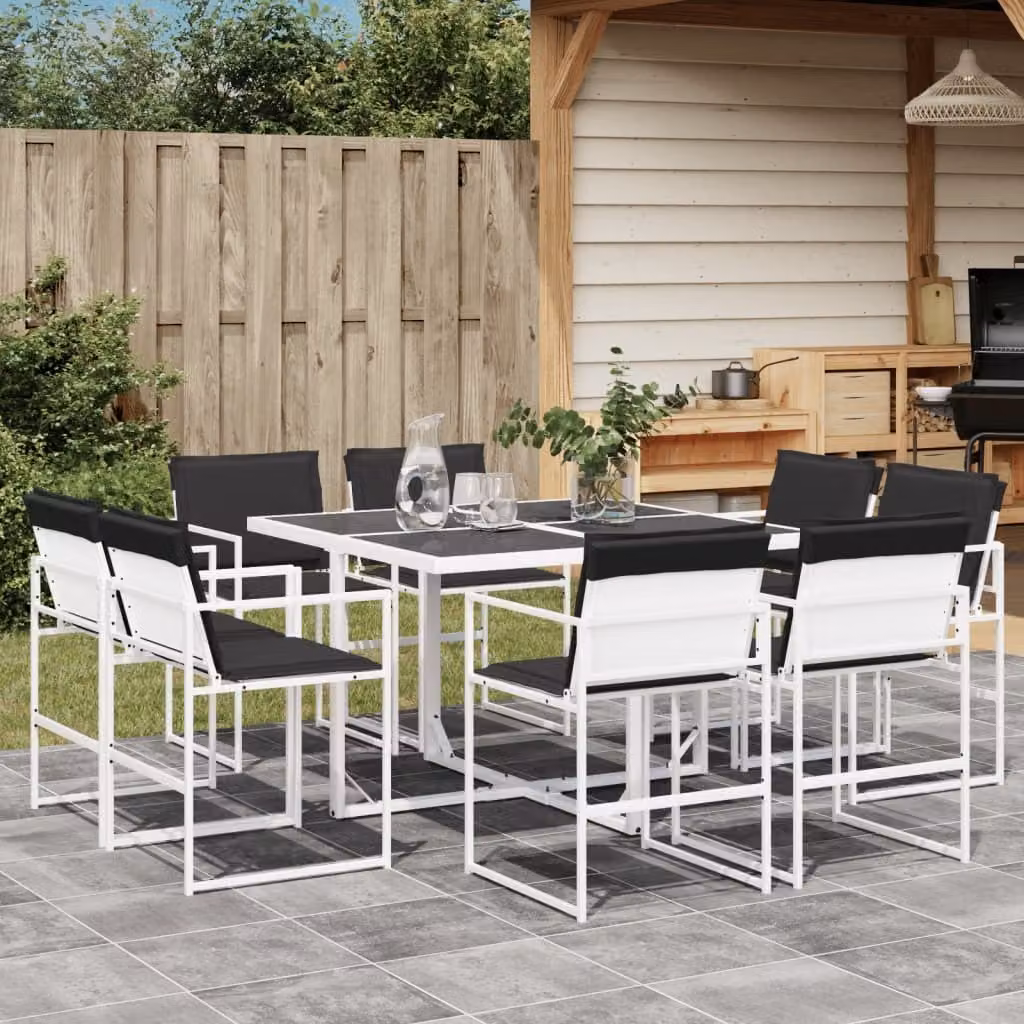 Maison Exclusive - Set da pranzo da giardino da 9 pezzi con cuscini, in Textilene bianco