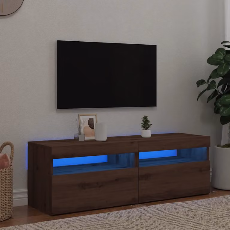 Set di 2 Mobili Porta TV vidaXL in Legno Multistrato Marrone con Illuminazione LED Integrata per Soggiorno