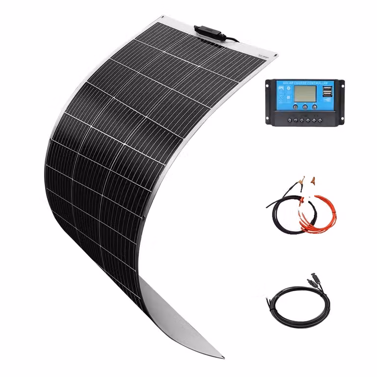 Pannelli solari flessibili, disponibili in diverse potenze: 120W e 240W, con una tensione di 18,15V. Kit solare da 12V e 120W