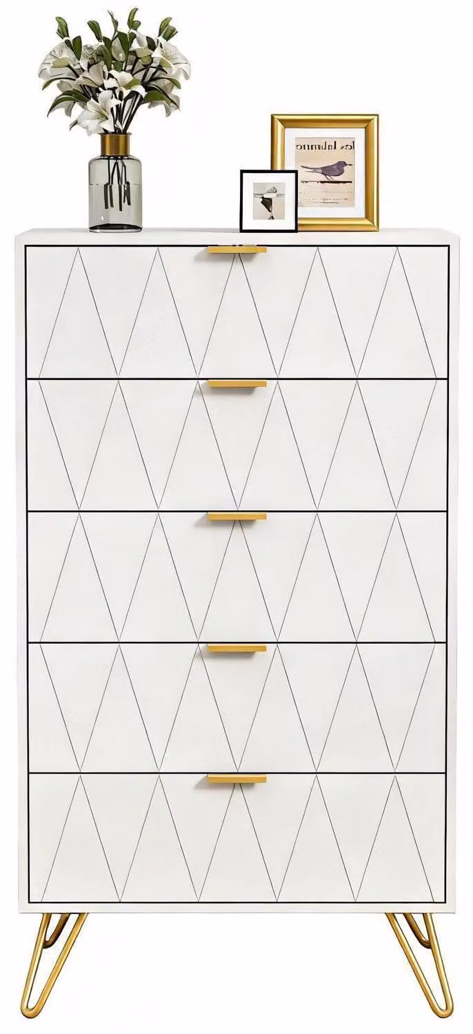 Comodino con 5 cassetti, dimensioni 60 x 34 x 110 cm, colore bianco