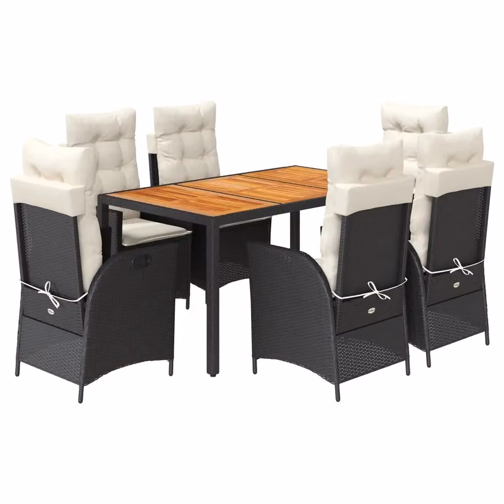 Set da Pranzo da Giardino vidaXL 7 pz in Legno di Acacia e Polyrattan Nero e Bianco con Cuscini – 2