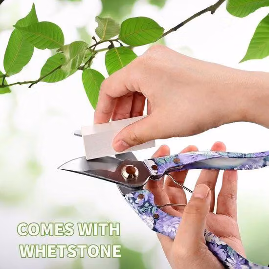Forbici da giardino, manico tubolare, lame in acciaio inossidabile, forbici per rose da 204 mm con meccanismo di ritrazione, forbici da giardinaggio nere, impugnatura ergonomica, per lavori di giardinaggio e cura dei fiori, diametro massimo di taglio 50 m