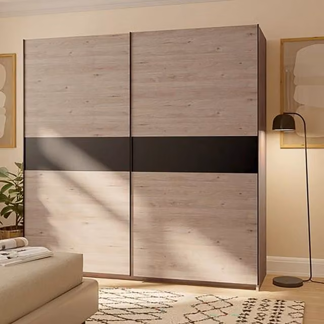 Armadio Camera da Letto Nalika, Guardaroba 2 Ante 2 Ripiani, 200x204h cm Marrone Rovere