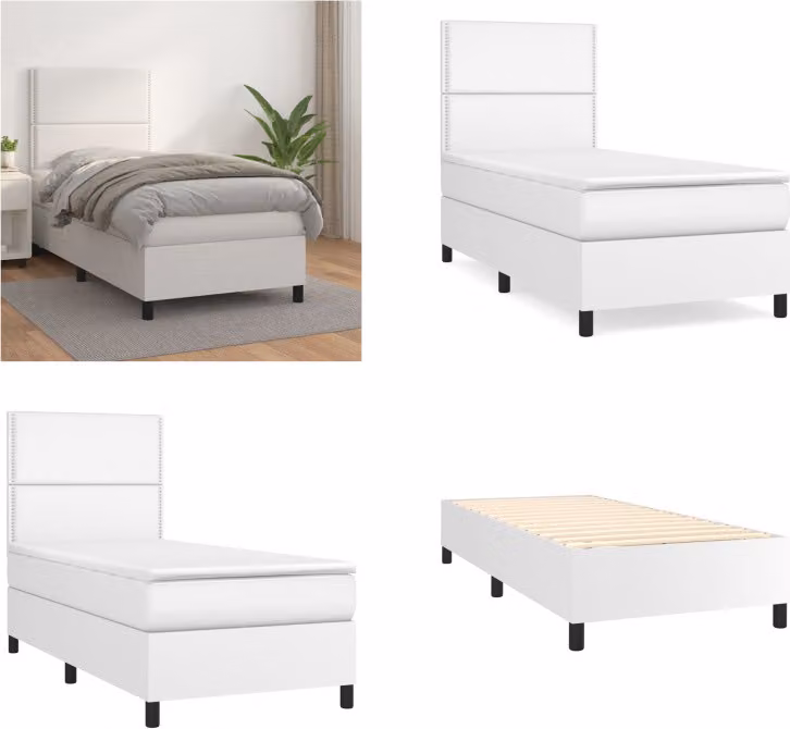 vidaXL Letto a molle con materasso bianco 100x200 cm in Pelle finta - Letto a molle - Boxspringbetten - Bett - Schlafzimmermöbel